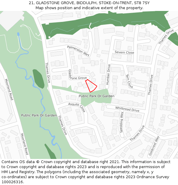 21, GLADSTONE GROVE, BIDDULPH, STOKE-ON-TRENT, ST8 7SY: Location map and indicative extent of plot