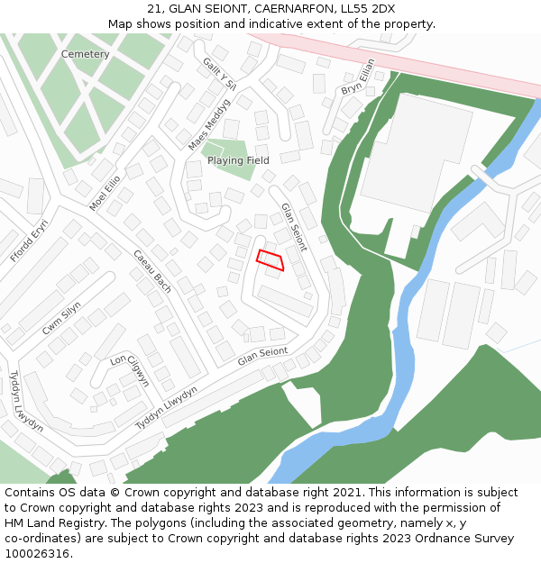 21, GLAN SEIONT, CAERNARFON, LL55 2DX: Location map and indicative extent of plot