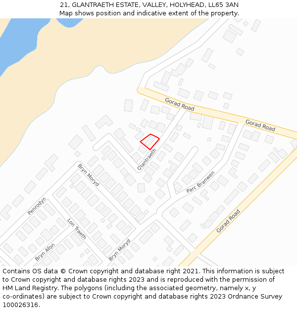 21, GLANTRAETH ESTATE, VALLEY, HOLYHEAD, LL65 3AN: Location map and indicative extent of plot