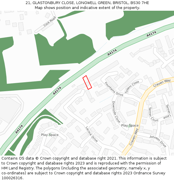 21, GLASTONBURY CLOSE, LONGWELL GREEN, BRISTOL, BS30 7HE: Location map and indicative extent of plot