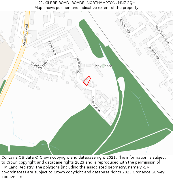 21, GLEBE ROAD, ROADE, NORTHAMPTON, NN7 2QH: Location map and indicative extent of plot