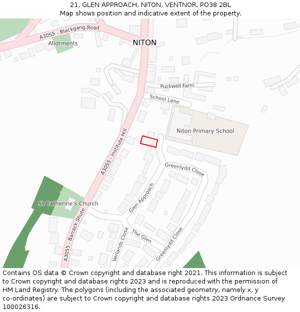 21, GLEN APPROACH, NITON, VENTNOR, PO38 2BL: Location map and indicative extent of plot