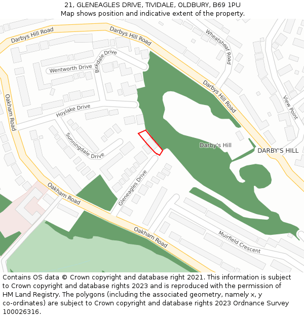 21, GLENEAGLES DRIVE, TIVIDALE, OLDBURY, B69 1PU: Location map and indicative extent of plot