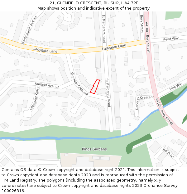 21, GLENFIELD CRESCENT, RUISLIP, HA4 7PE: Location map and indicative extent of plot