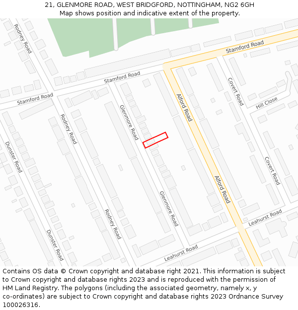 21, GLENMORE ROAD, WEST BRIDGFORD, NOTTINGHAM, NG2 6GH: Location map and indicative extent of plot