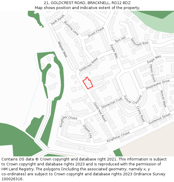 21, GOLDCREST ROAD, BRACKNELL, RG12 8DZ: Location map and indicative extent of plot