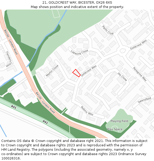 21, GOLDCREST WAY, BICESTER, OX26 6XS: Location map and indicative extent of plot