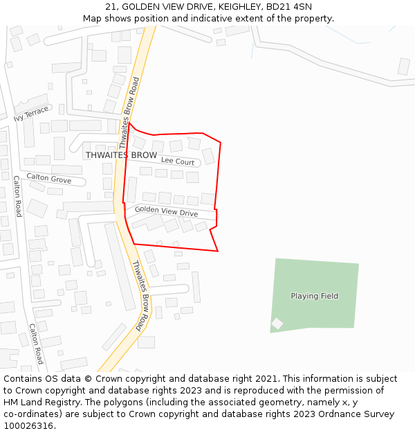 21, GOLDEN VIEW DRIVE, KEIGHLEY, BD21 4SN: Location map and indicative extent of plot