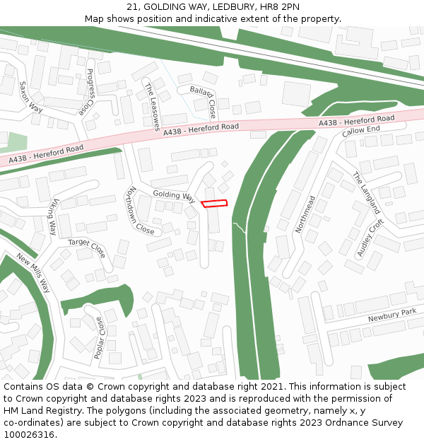 21, GOLDING WAY, LEDBURY, HR8 2PN: Location map and indicative extent of plot