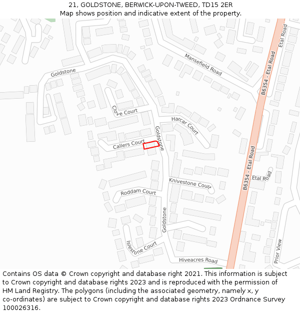 21, GOLDSTONE, BERWICK-UPON-TWEED, TD15 2ER: Location map and indicative extent of plot