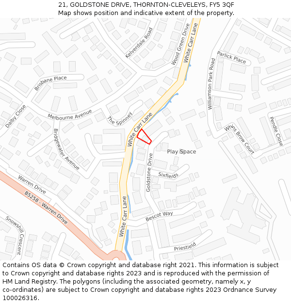 21, GOLDSTONE DRIVE, THORNTON-CLEVELEYS, FY5 3QF: Location map and indicative extent of plot