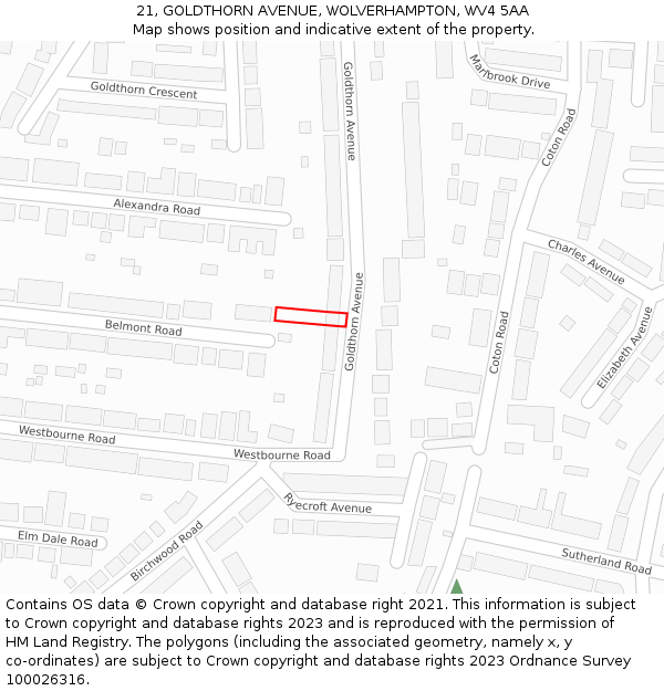 21, GOLDTHORN AVENUE, WOLVERHAMPTON, WV4 5AA: Location map and indicative extent of plot