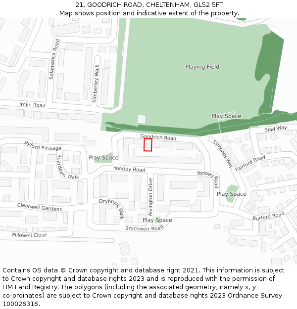 21, GOODRICH ROAD, CHELTENHAM, GL52 5FT: Location map and indicative extent of plot