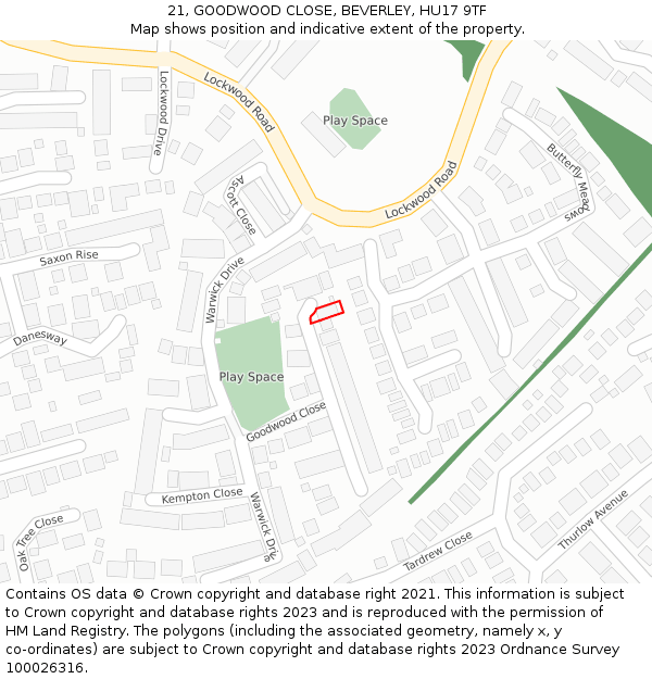 21, GOODWOOD CLOSE, BEVERLEY, HU17 9TF: Location map and indicative extent of plot