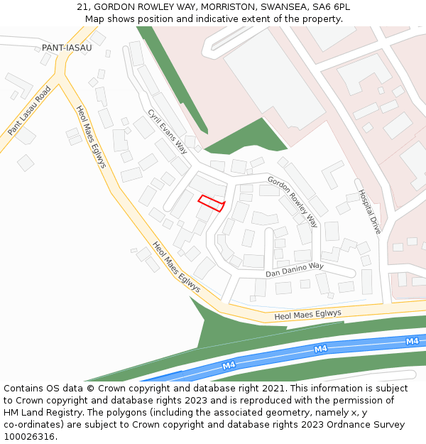 21, GORDON ROWLEY WAY, MORRISTON, SWANSEA, SA6 6PL: Location map and indicative extent of plot