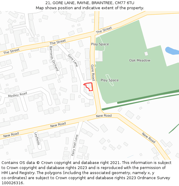 21, GORE LANE, RAYNE, BRAINTREE, CM77 6TU: Location map and indicative extent of plot