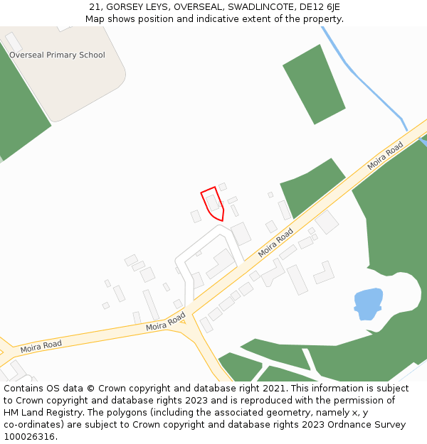 21, GORSEY LEYS, OVERSEAL, SWADLINCOTE, DE12 6JE: Location map and indicative extent of plot