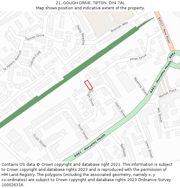 21, GOUGH DRIVE, TIPTON, DY4 7AL: Location map and indicative extent of plot