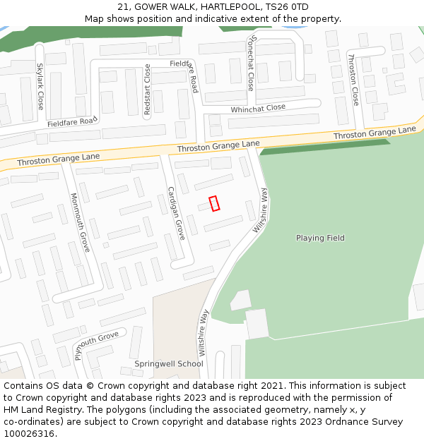 21, GOWER WALK, HARTLEPOOL, TS26 0TD: Location map and indicative extent of plot