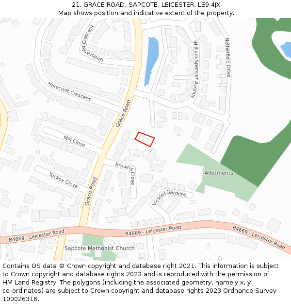 21, GRACE ROAD, SAPCOTE, LEICESTER, LE9 4JX: Location map and indicative extent of plot