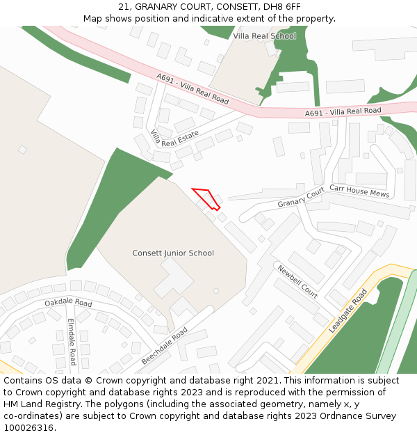 21, GRANARY COURT, CONSETT, DH8 6FF: Location map and indicative extent of plot