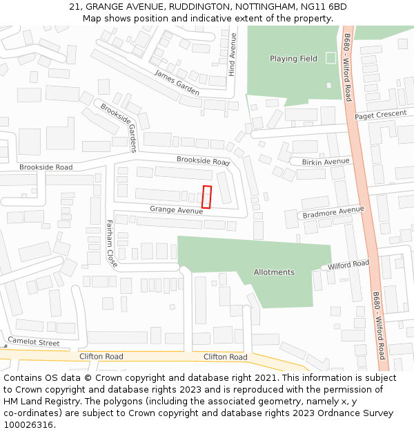 21, GRANGE AVENUE, RUDDINGTON, NOTTINGHAM, NG11 6BD: Location map and indicative extent of plot