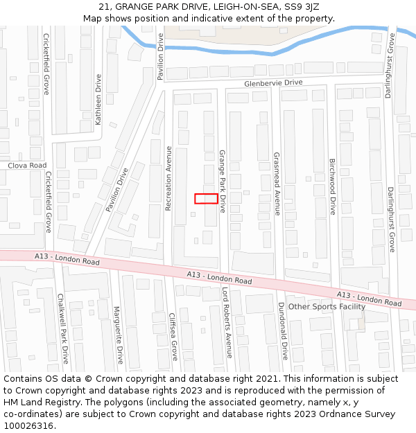 21, GRANGE PARK DRIVE, LEIGH-ON-SEA, SS9 3JZ: Location map and indicative extent of plot