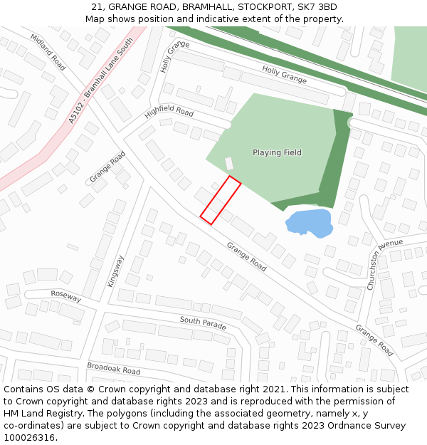 21, GRANGE ROAD, BRAMHALL, STOCKPORT, SK7 3BD: Location map and indicative extent of plot