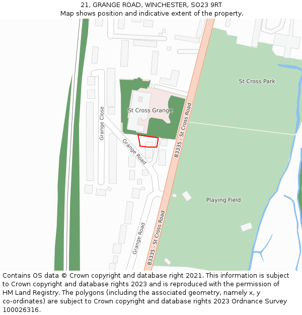 21, GRANGE ROAD, WINCHESTER, SO23 9RT: Location map and indicative extent of plot