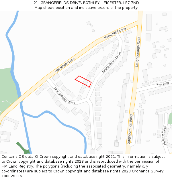 21, GRANGEFIELDS DRIVE, ROTHLEY, LEICESTER, LE7 7ND: Location map and indicative extent of plot