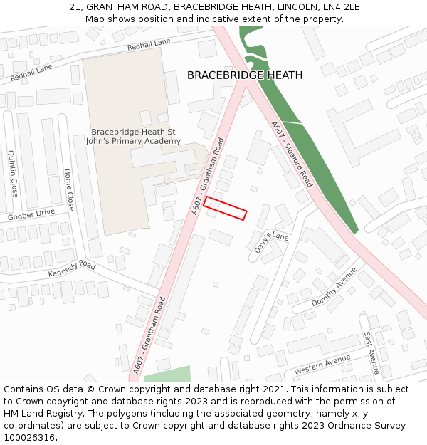 21, GRANTHAM ROAD, BRACEBRIDGE HEATH, LINCOLN, LN4 2LE: Location map and indicative extent of plot