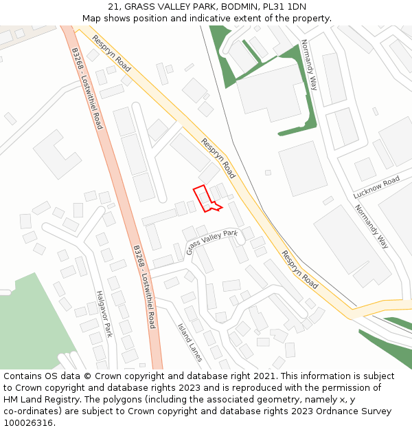 21, GRASS VALLEY PARK, BODMIN, PL31 1DN: Location map and indicative extent of plot