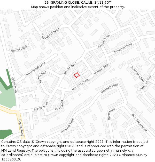 21, GRAYLING CLOSE, CALNE, SN11 9QT: Location map and indicative extent of plot