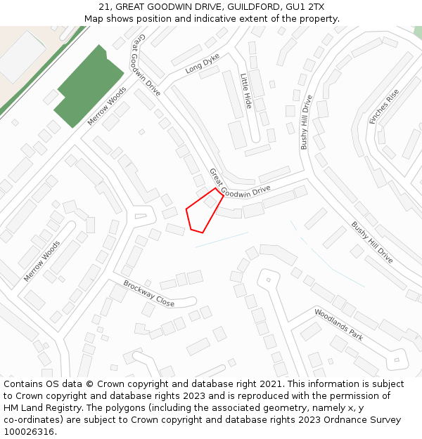 21, GREAT GOODWIN DRIVE, GUILDFORD, GU1 2TX: Location map and indicative extent of plot