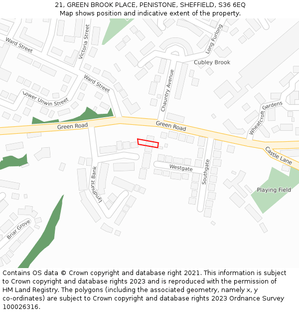 21, GREEN BROOK PLACE, PENISTONE, SHEFFIELD, S36 6EQ: Location map and indicative extent of plot