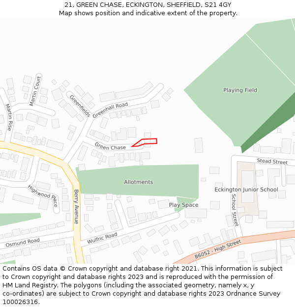 21, GREEN CHASE, ECKINGTON, SHEFFIELD, S21 4GY: Location map and indicative extent of plot