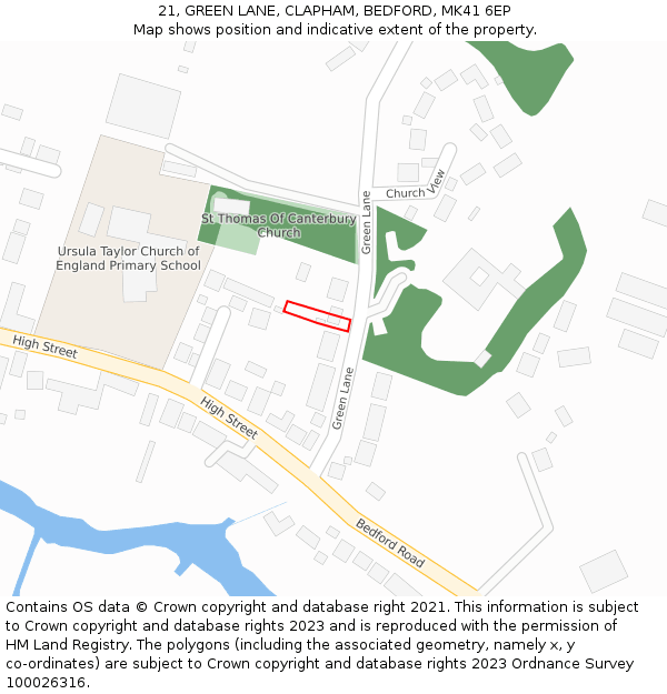 21, GREEN LANE, CLAPHAM, BEDFORD, MK41 6EP: Location map and indicative extent of plot