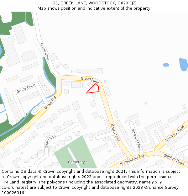 21, GREEN LANE, WOODSTOCK, OX20 1JZ: Location map and indicative extent of plot
