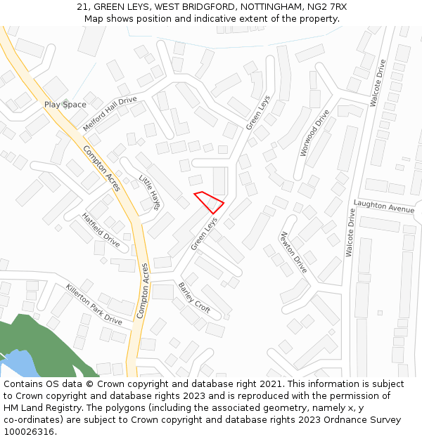 21, GREEN LEYS, WEST BRIDGFORD, NOTTINGHAM, NG2 7RX: Location map and indicative extent of plot