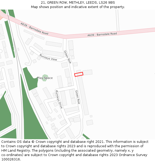 21, GREEN ROW, METHLEY, LEEDS, LS26 9BS: Location map and indicative extent of plot