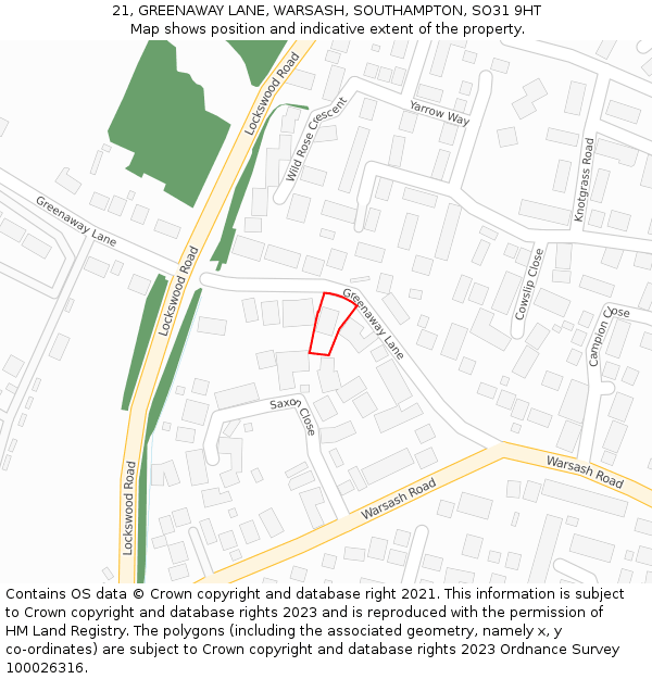 21, GREENAWAY LANE, WARSASH, SOUTHAMPTON, SO31 9HT: Location map and indicative extent of plot