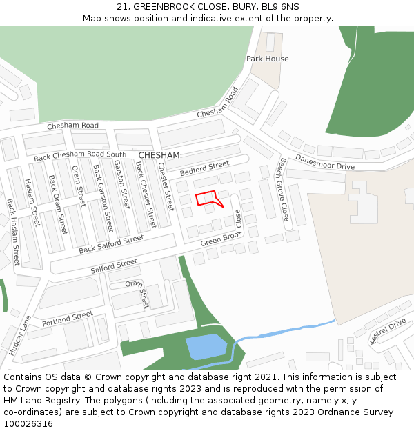 21, GREENBROOK CLOSE, BURY, BL9 6NS: Location map and indicative extent of plot