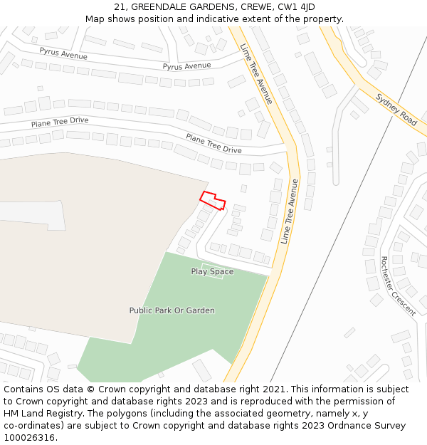 21, GREENDALE GARDENS, CREWE, CW1 4JD: Location map and indicative extent of plot