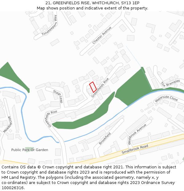 21, GREENFIELDS RISE, WHITCHURCH, SY13 1EP: Location map and indicative extent of plot