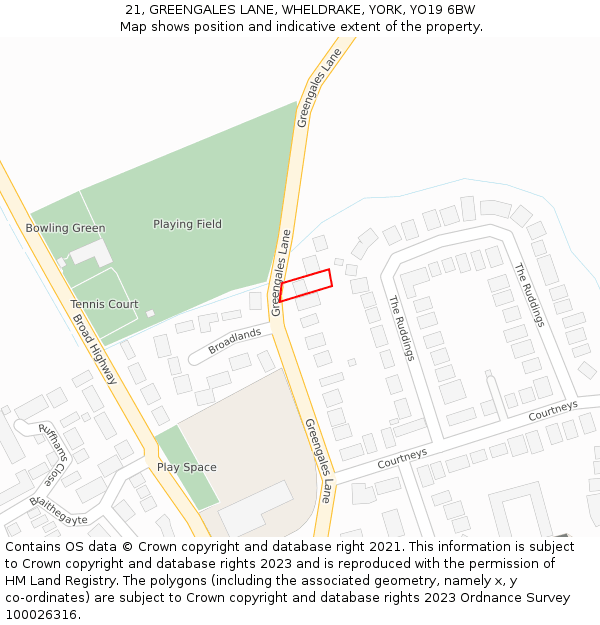 21, GREENGALES LANE, WHELDRAKE, YORK, YO19 6BW: Location map and indicative extent of plot