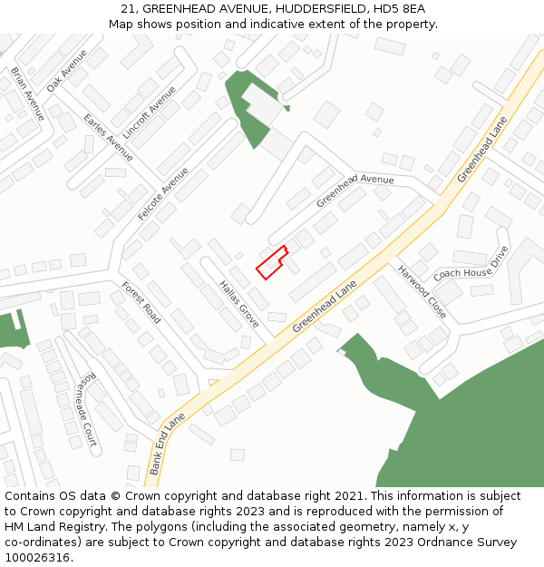 21, GREENHEAD AVENUE, HUDDERSFIELD, HD5 8EA: Location map and indicative extent of plot