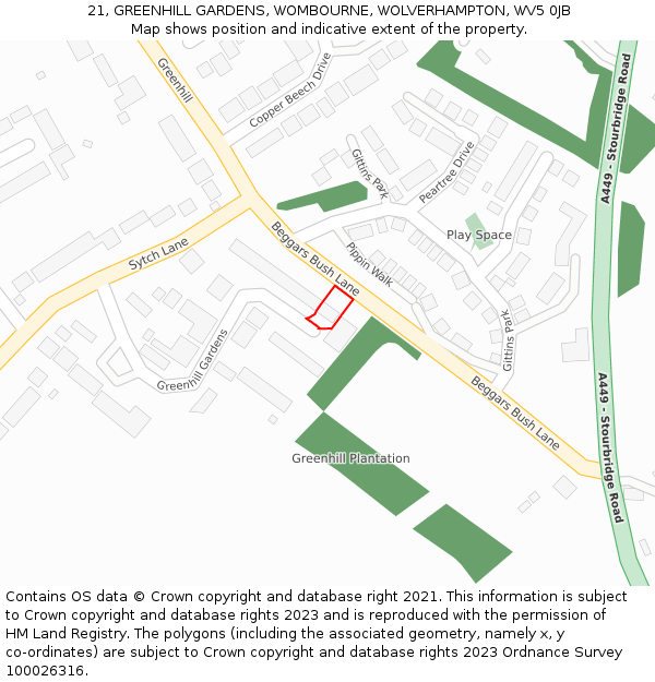 21, GREENHILL GARDENS, WOMBOURNE, WOLVERHAMPTON, WV5 0JB: Location map and indicative extent of plot