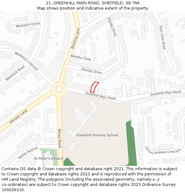 21, GREENHILL MAIN ROAD, SHEFFIELD, S8 7RA: Location map and indicative extent of plot