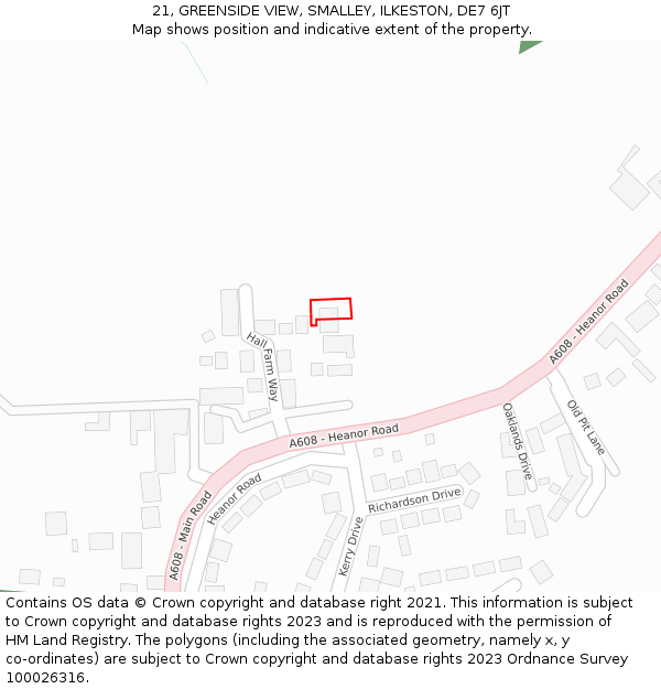 21, GREENSIDE VIEW, SMALLEY, ILKESTON, DE7 6JT: Location map and indicative extent of plot