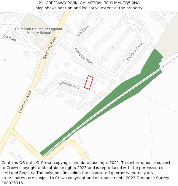 21, GREENWAY PARK, GALMPTON, BRIXHAM, TQ5 0NA: Location map and indicative extent of plot